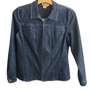 Peck & Peck Weekend Dark Blue Stretch Denim Zip Up Jacket. 2 Chest Pockets